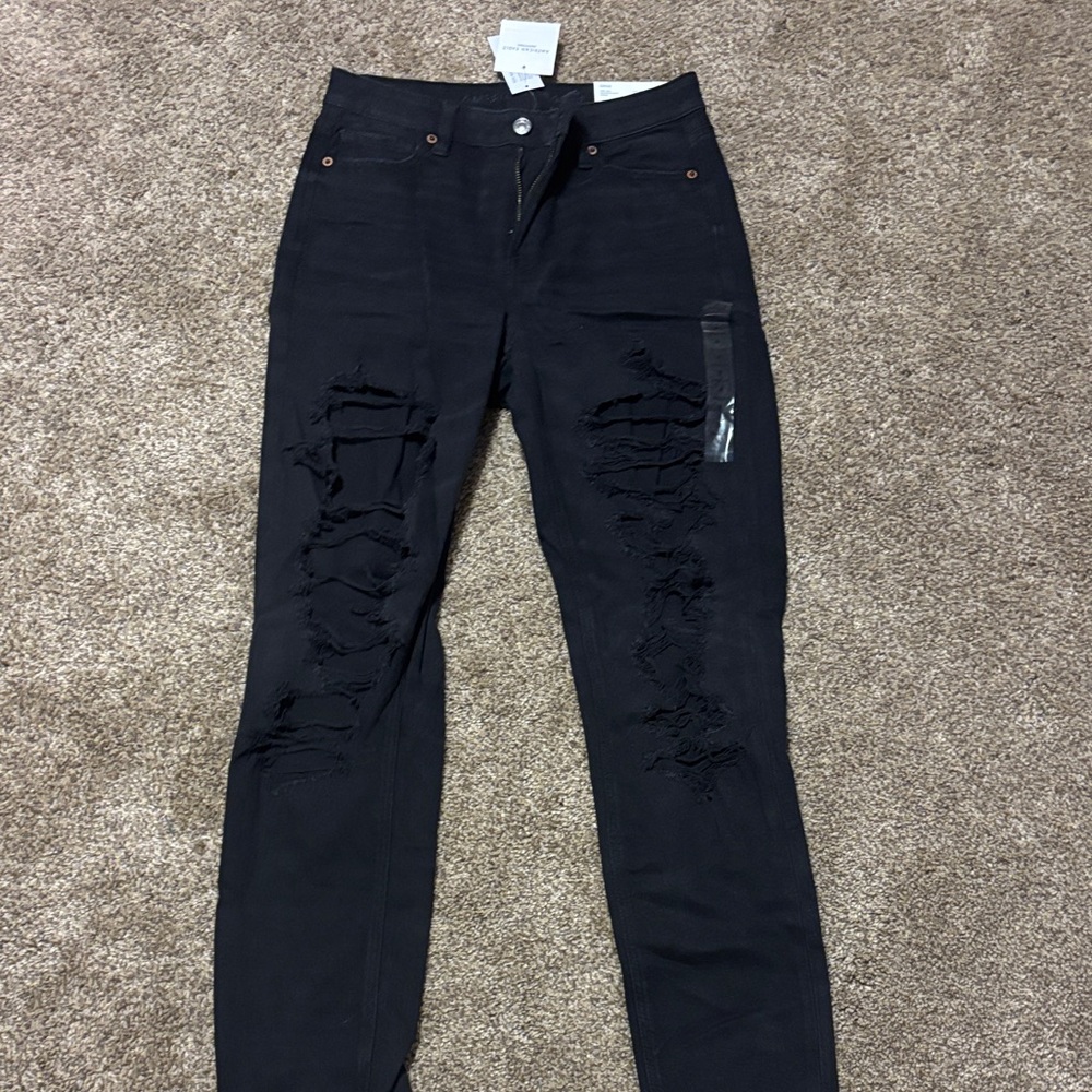 American Eagle Outfitters Black High Rise Distressed Jeans
